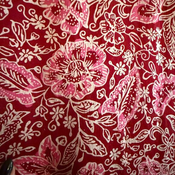 Boho Burgundy Silk Floral V Neck Loose Tunic Dress, Swim Cover up | One Size - Picture 5 of 5